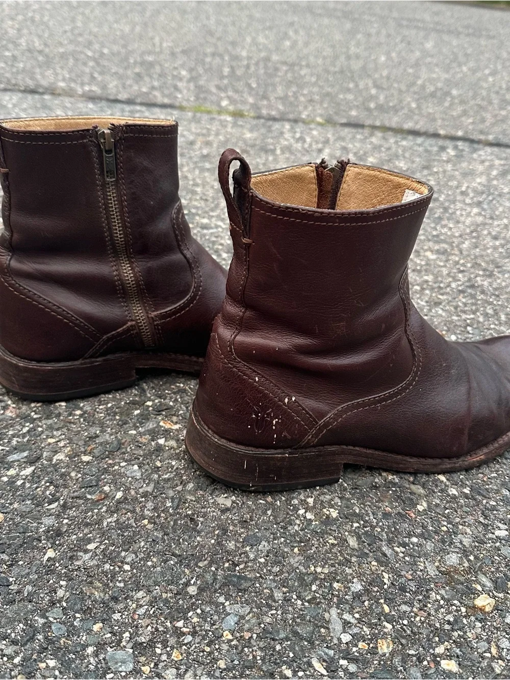 Frye Inside Zipper Brown Boots Used Fair